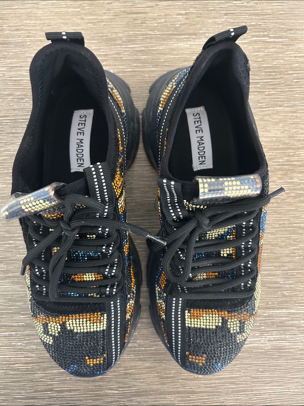 Steve Madden Women’s Black Multi Sequin Lace-Up Sneakers